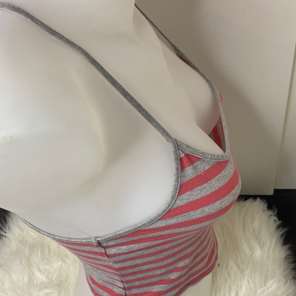 Grey and Light Pink Striped Crop top With Spaghetti Straps - Picture 4 of 8